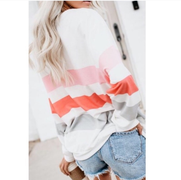 Long Sleeve Off Shoulder Stripe Top - Picture 5 of 8